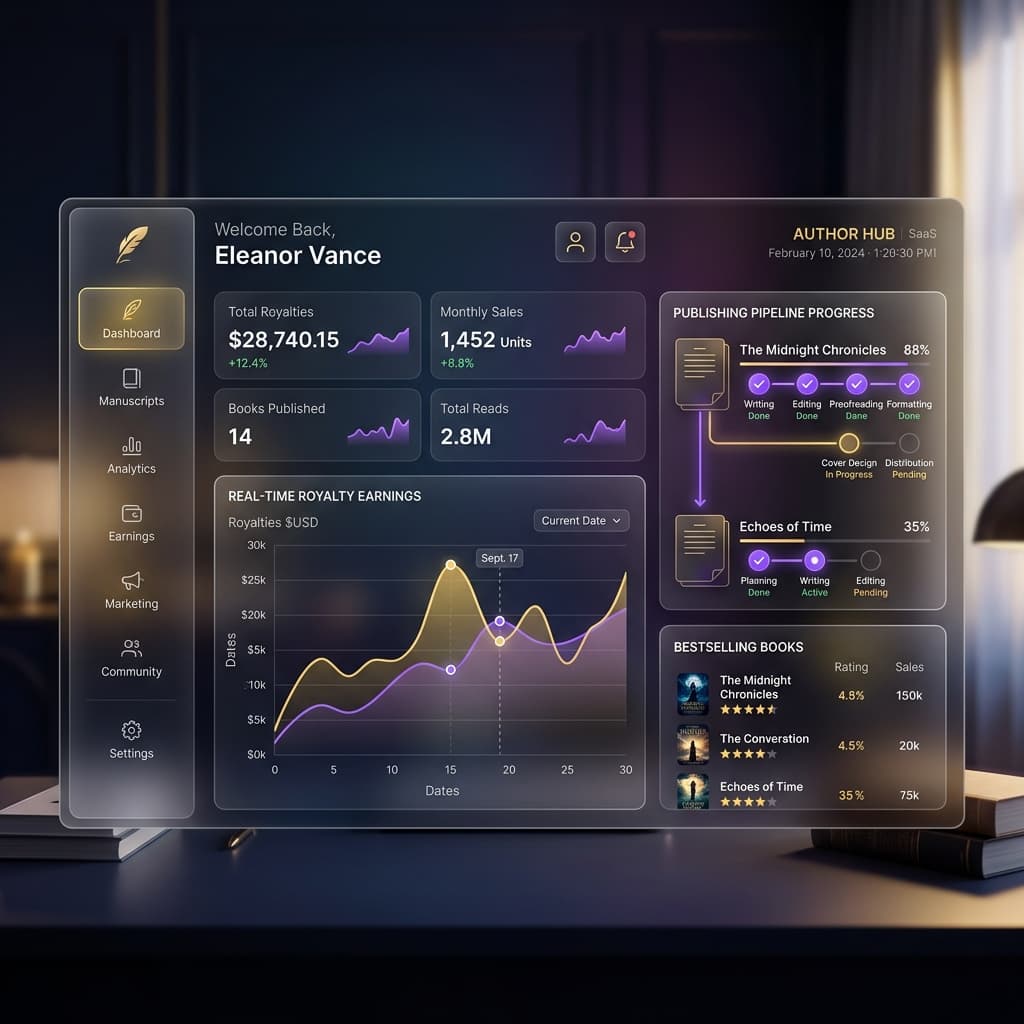 Author workspace UI dashboard screenshot mockup